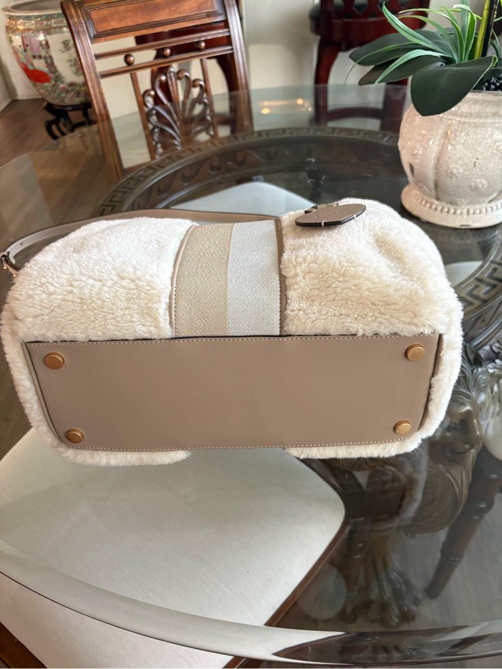 🤍🤍KATE SPADE EVERYTHING RACING STRIPE SHEARLING CREAM/MULTI TOTE BAG!🤍🤍 - Picture 5 of 12